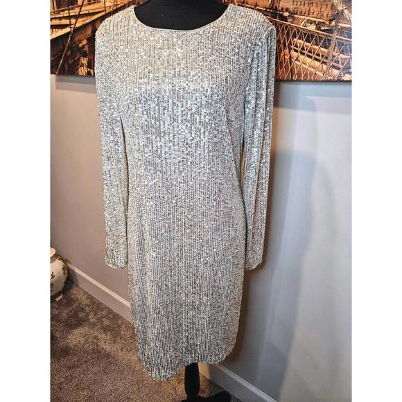 Nwt Eliza J Gold Sequin Long Sleeve Dress Size 10 - Picture 1 of 8